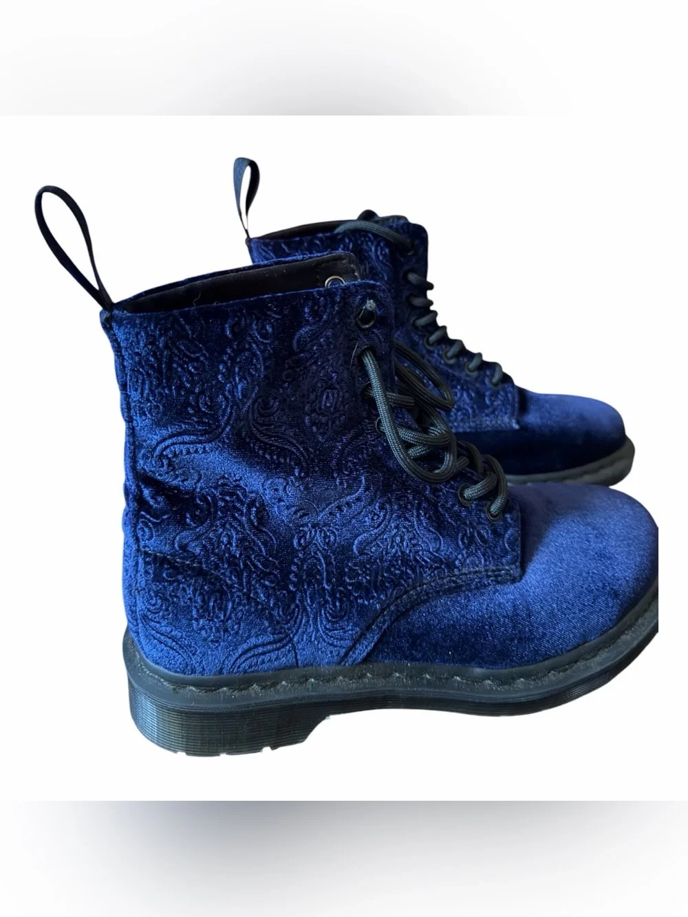Dr. Martens Navy Blue Velvet Lace-Up Boots